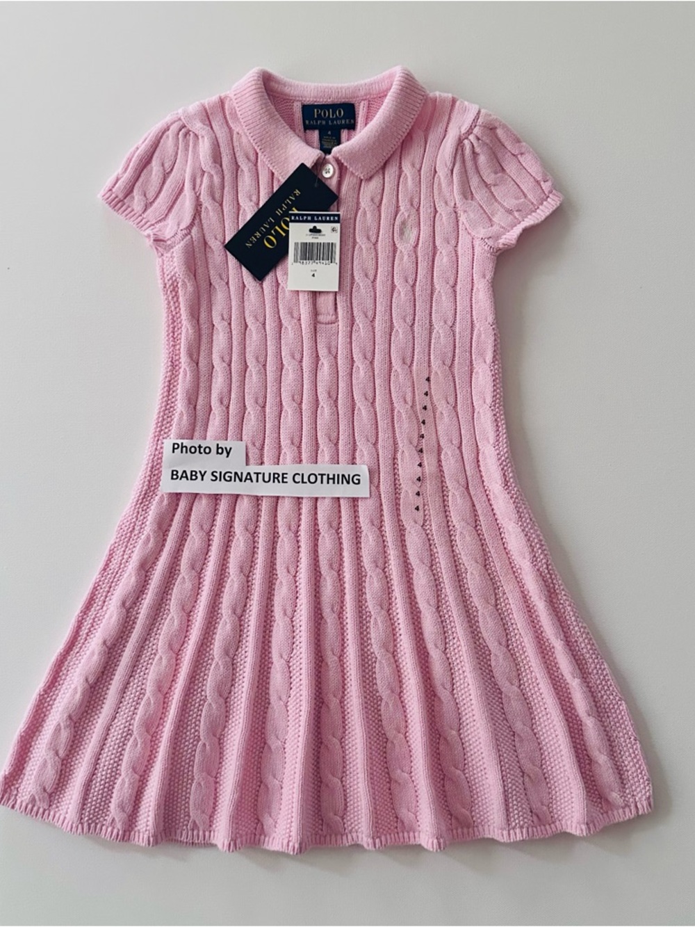 Polo Ralph Lauren Girls 4 Soft Pink Cable-Knit Collared Dress Preppy NWT Cotton